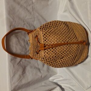 Camel Paper Rope Woven Large Capacity Bucket Bag